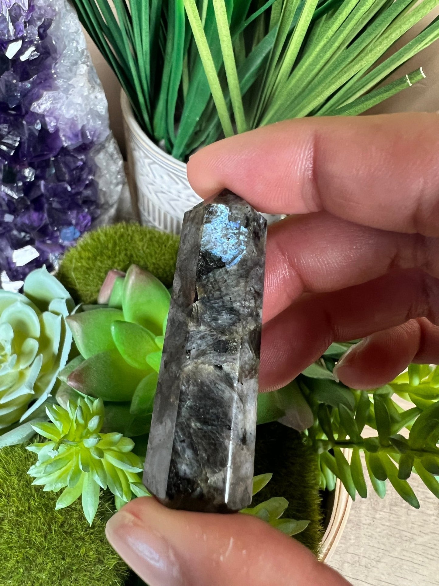 Small Larvikite Tower - Purple Door Alchemy