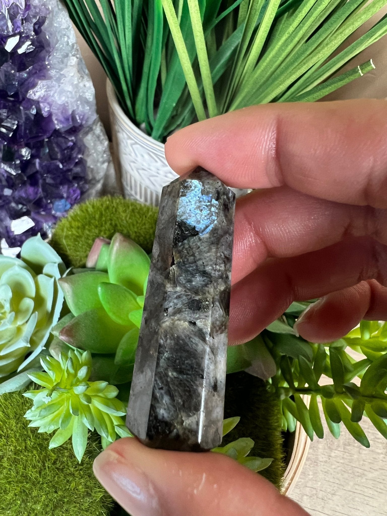 Small Larvikite Tower - Purple Door Alchemy