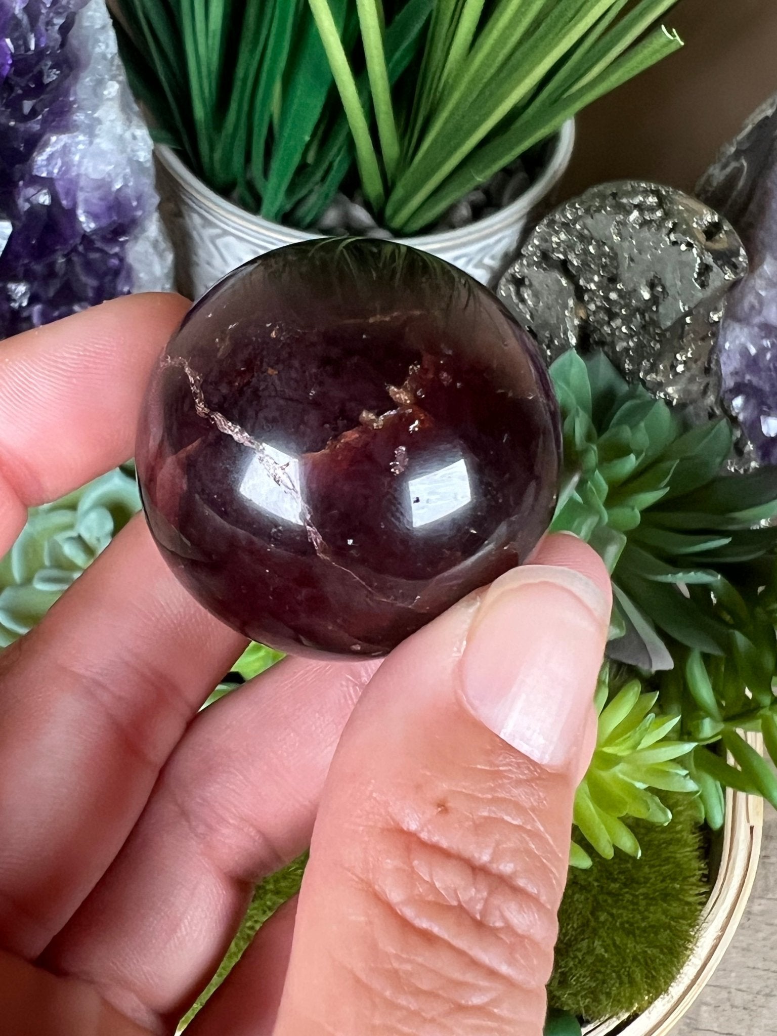 Star Garnet Sphere 36mm, 1.42 in - Purple Door Alchemy