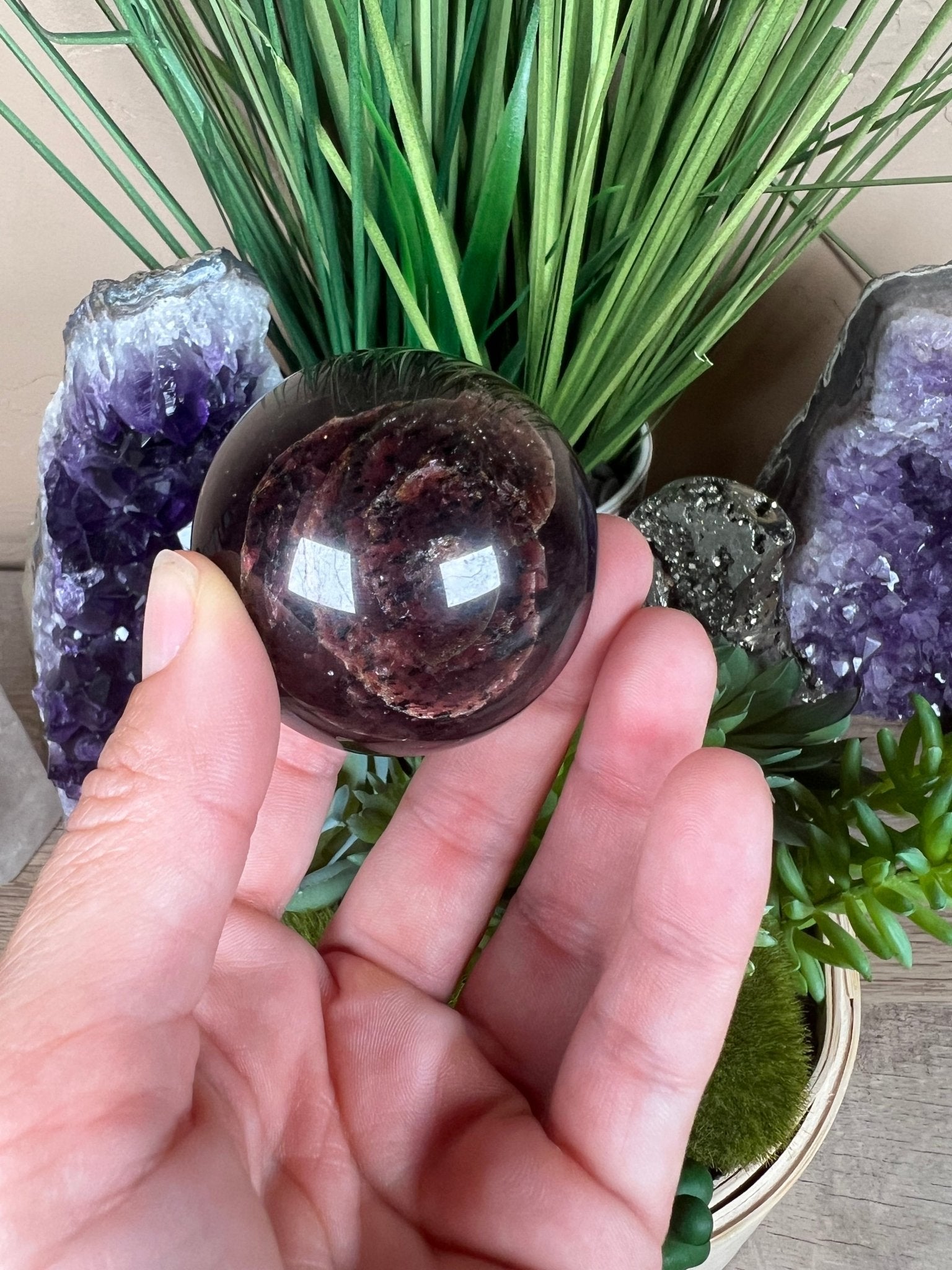 Star Garnet Sphere 48mm, 1.9 in - Purple Door Alchemy
