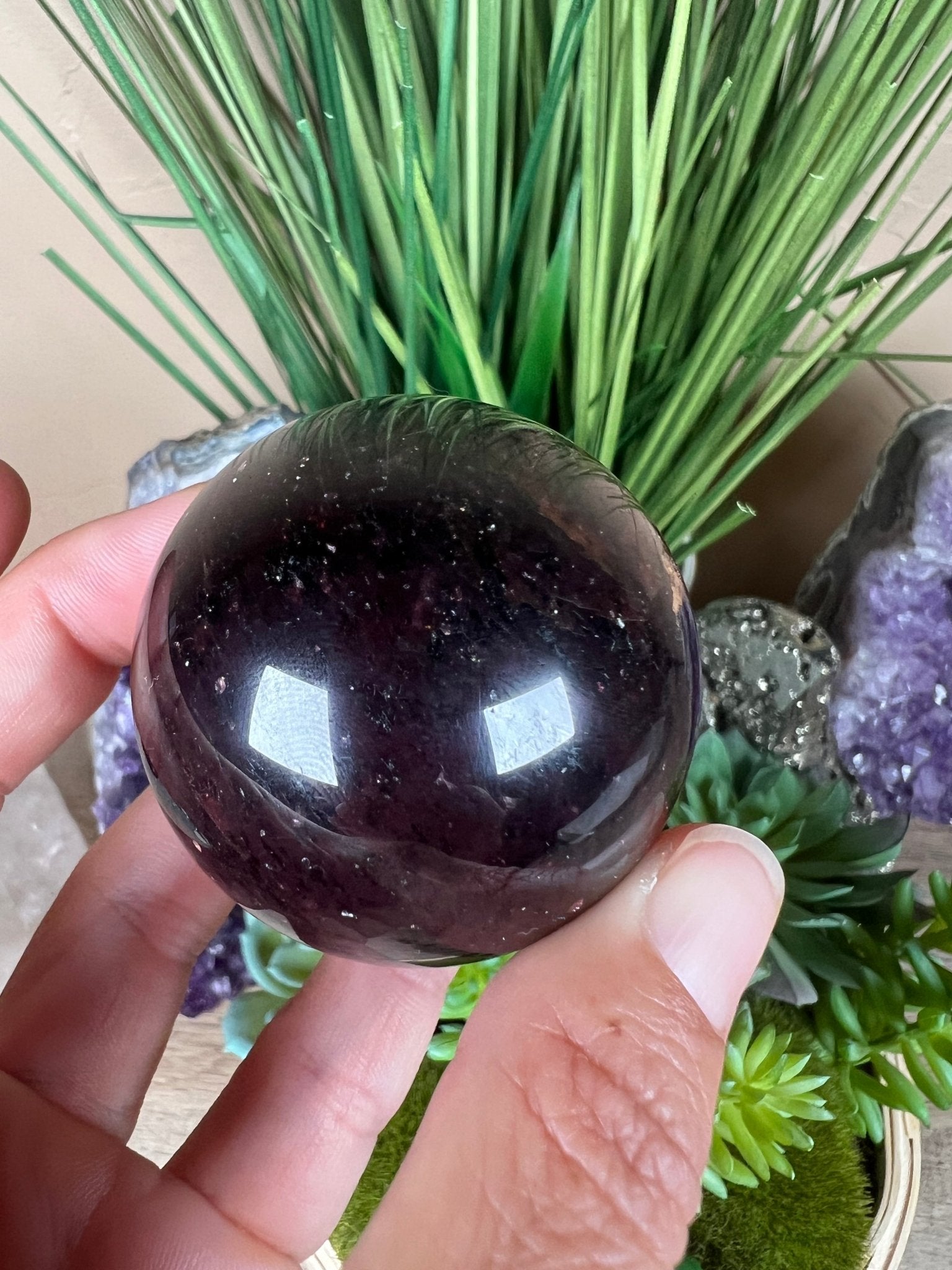 Star Garnet Sphere 48mm, 1.9 in - Purple Door Alchemy