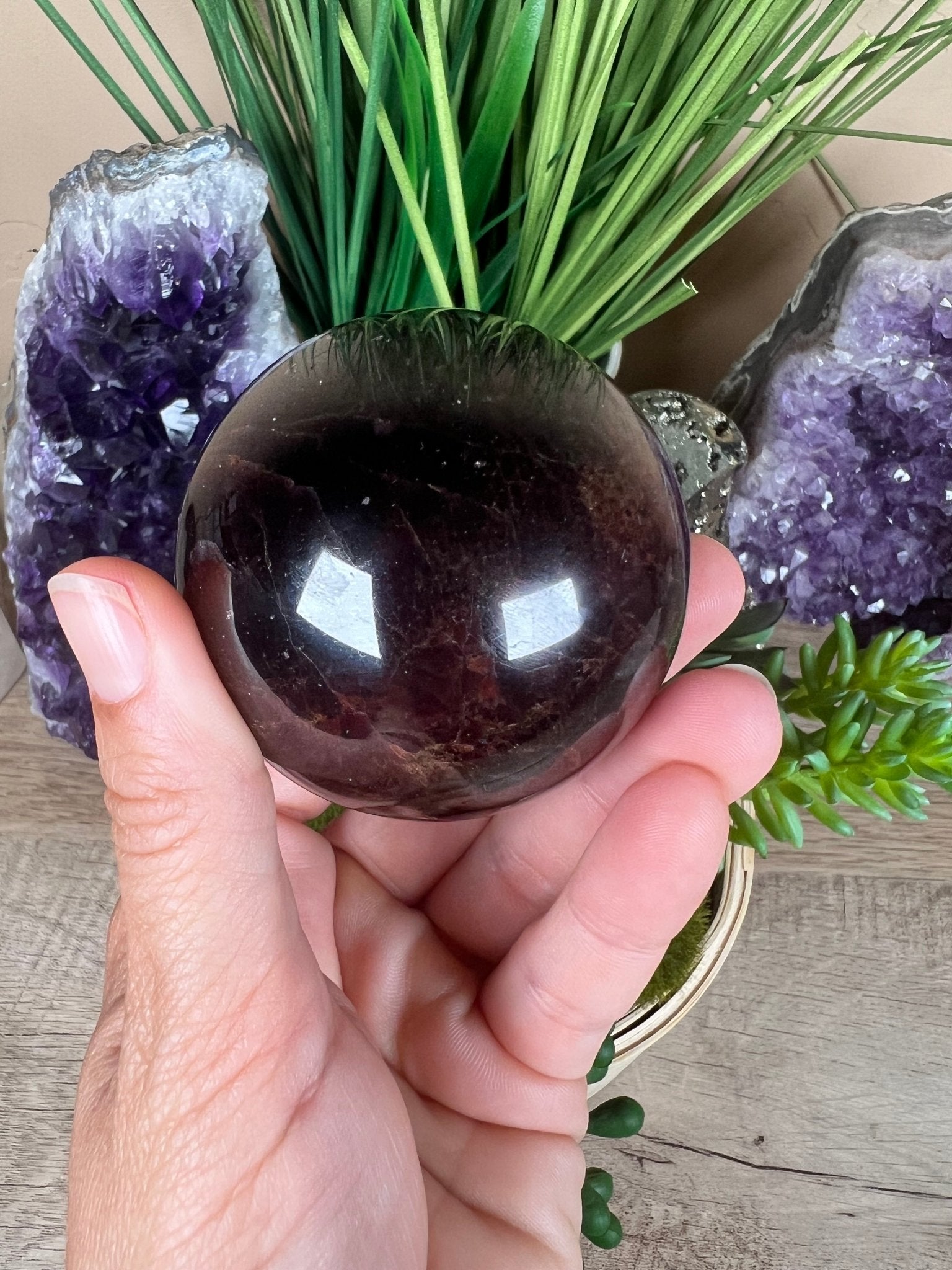 Star Garnet Sphere 60mm, 2.36 in - Purple Door Alchemy
