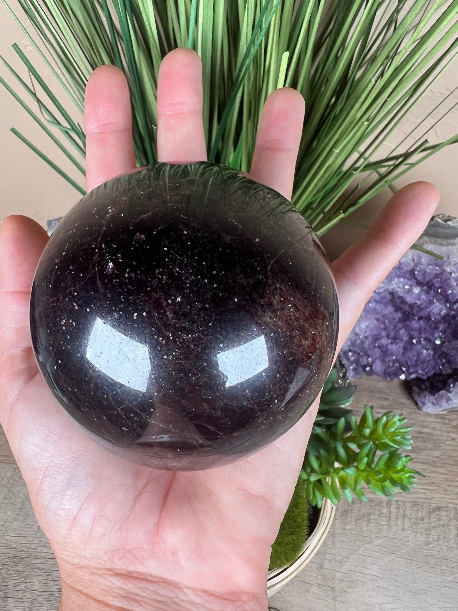 Star Garnet Sphere 74mm, 2.91 in - Purple Door Alchemy