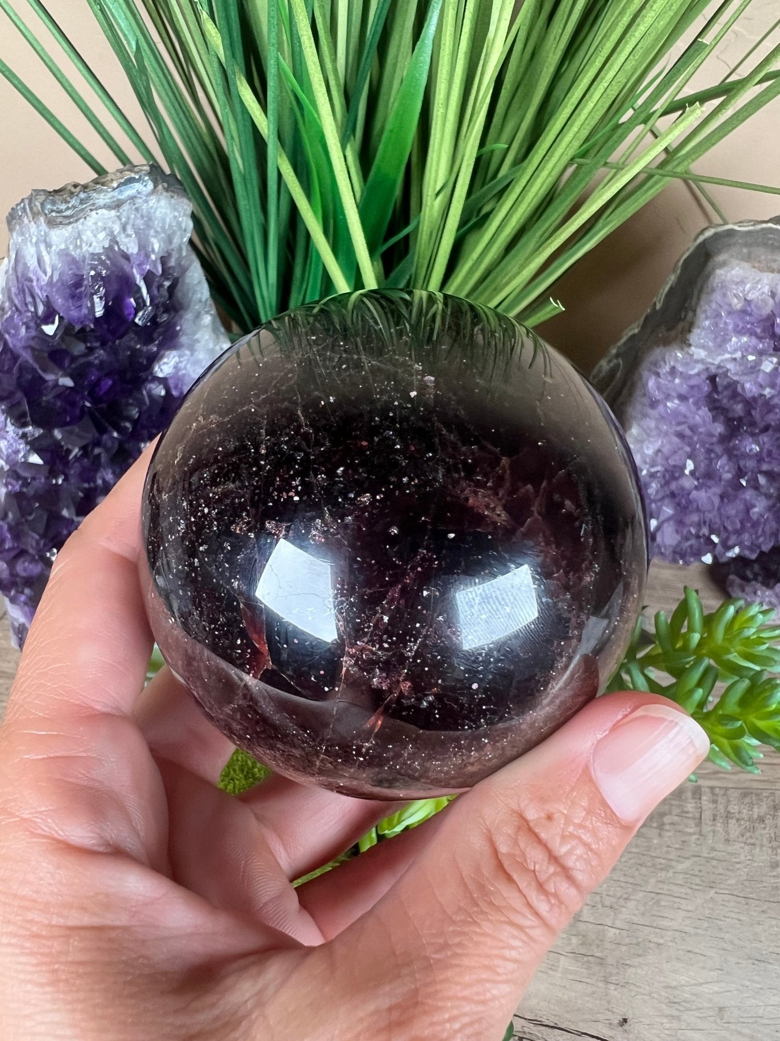 Star Garnet Sphere 74mm, 2.91 in - Purple Door Alchemy
