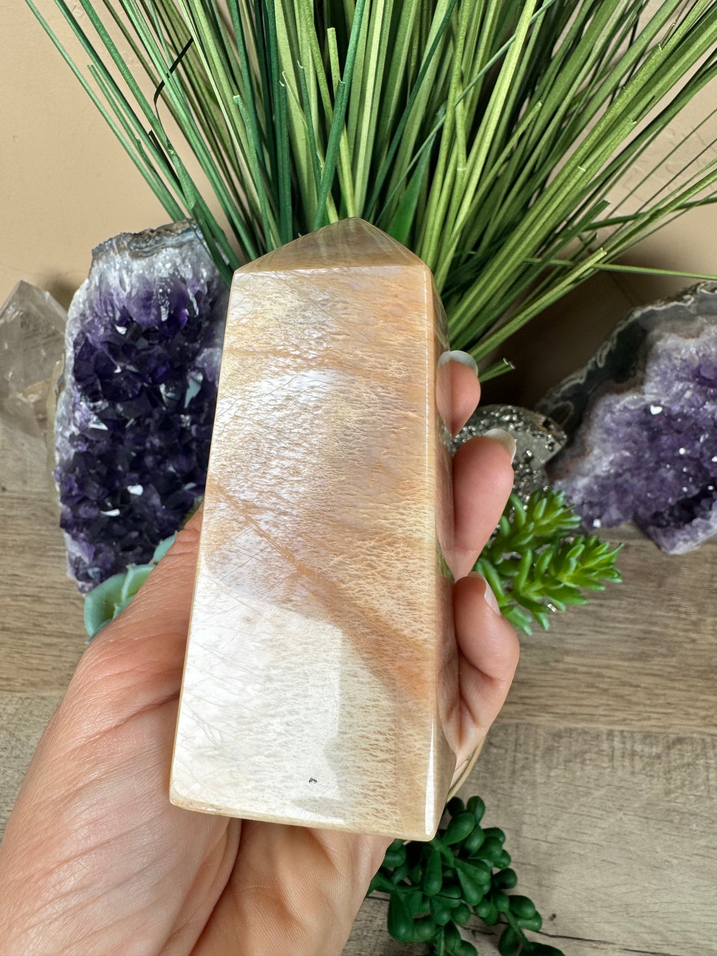 Peach Moonstone Obelisk 4.4in