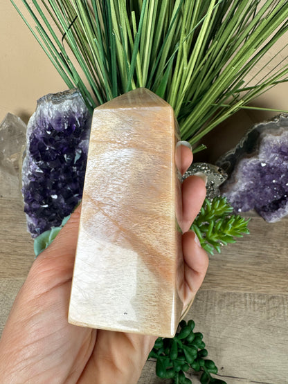 Peach Moonstone Obelisk 4.4in