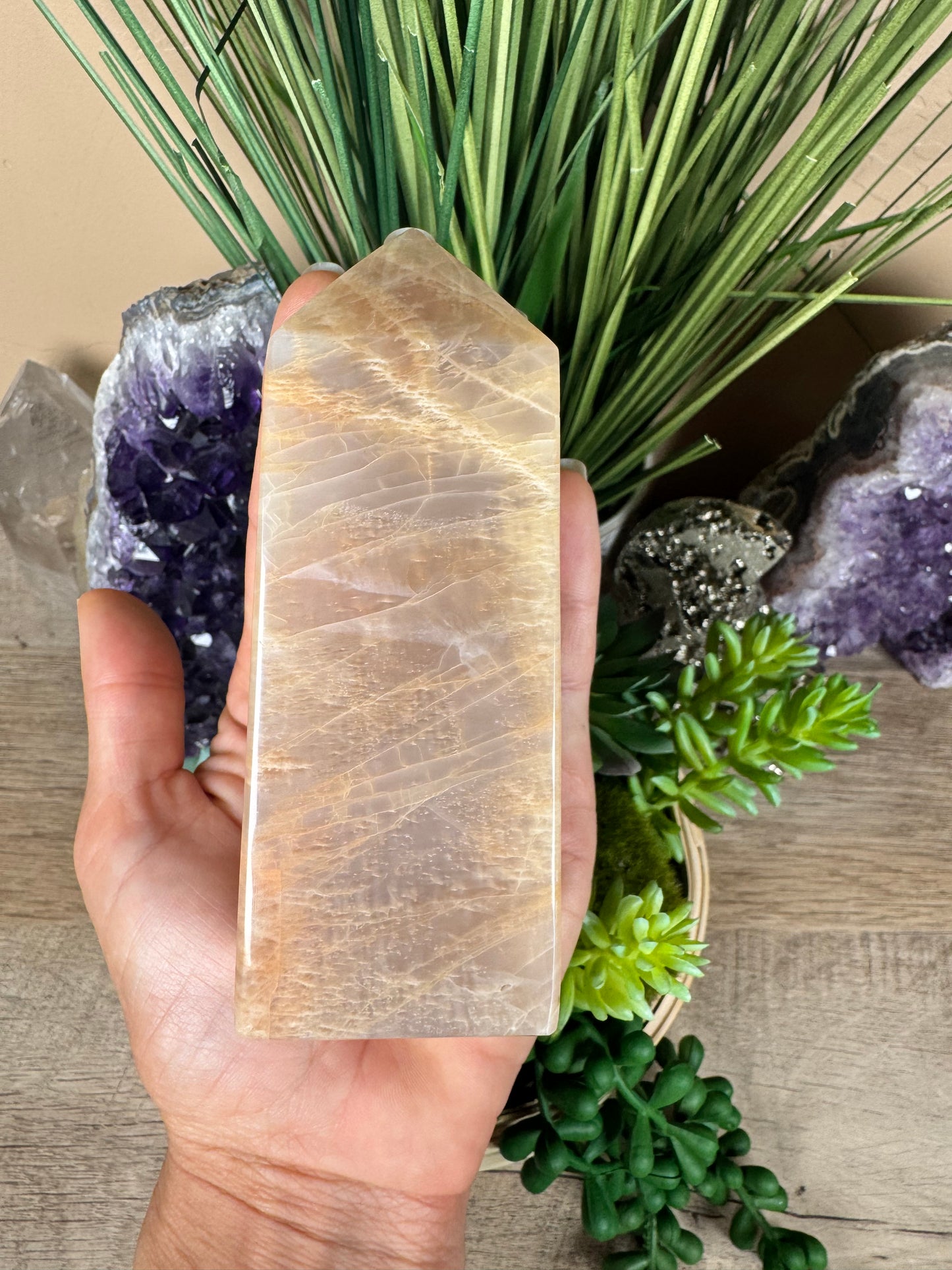 Peach Moonstone Obelisk 4.4in