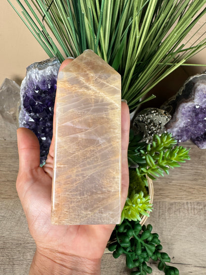 Peach Moonstone Obelisk 4.4in