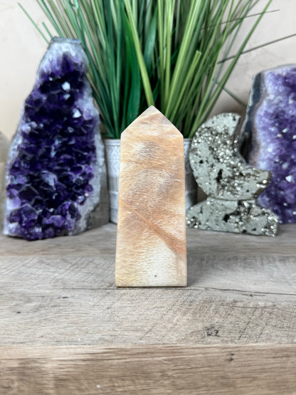 Peach Moonstone Obelisk 4.4in