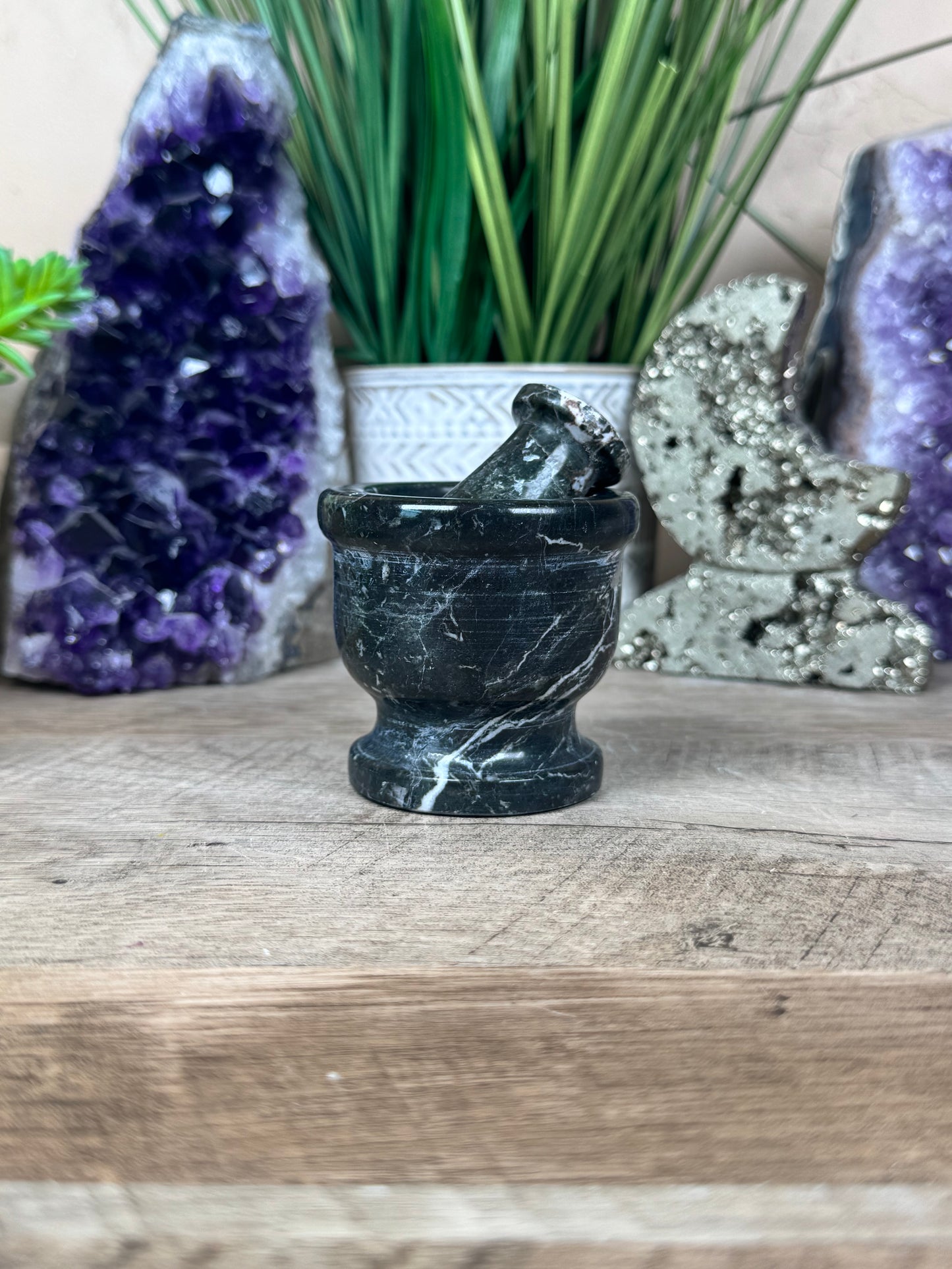 Black Zebra Marble Mortar & Pestle