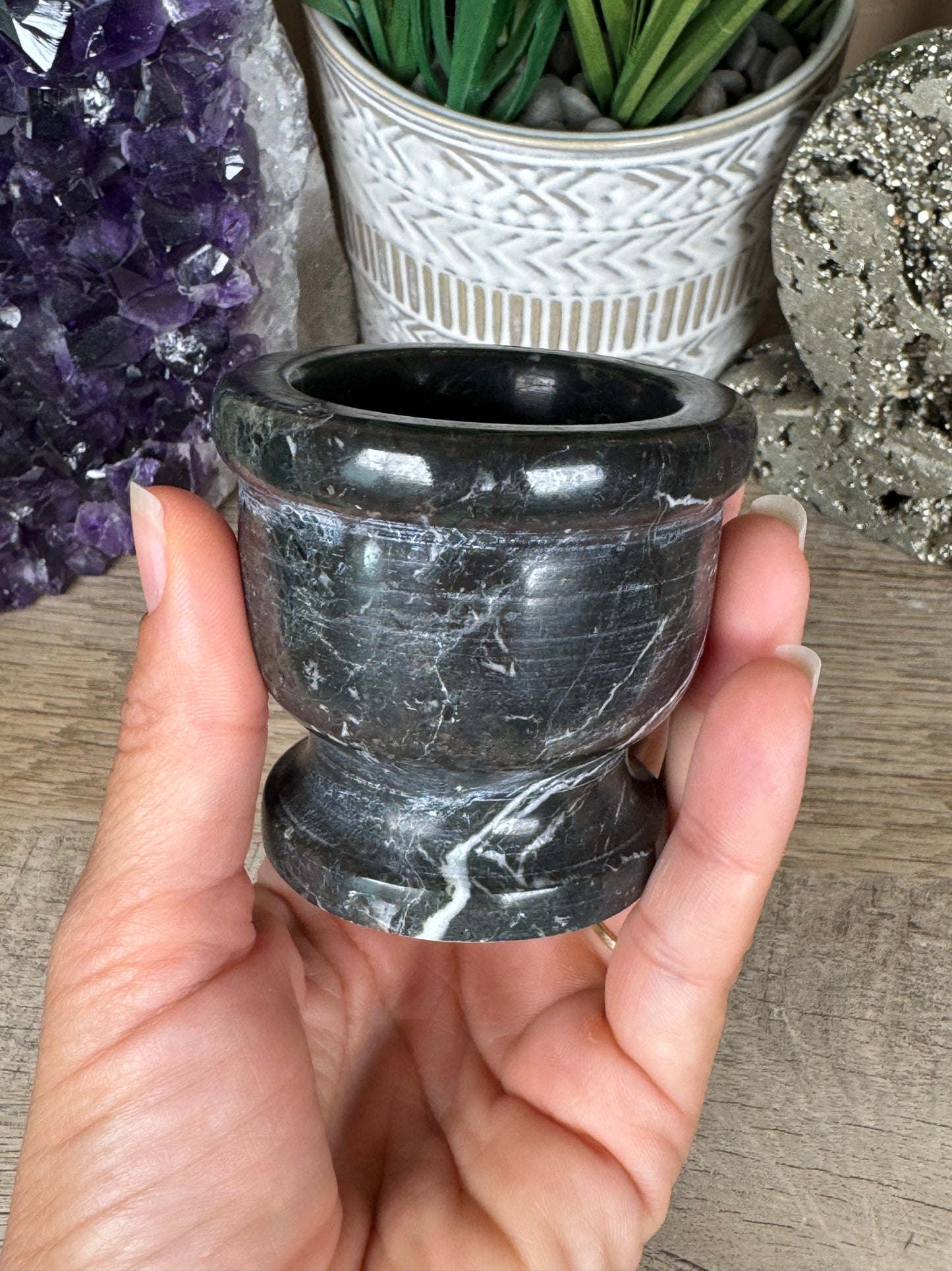 Black Zebra Marble Mortar & Pestle