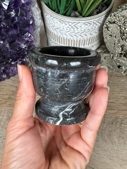 Black Zebra Marble Mortar & Pestle