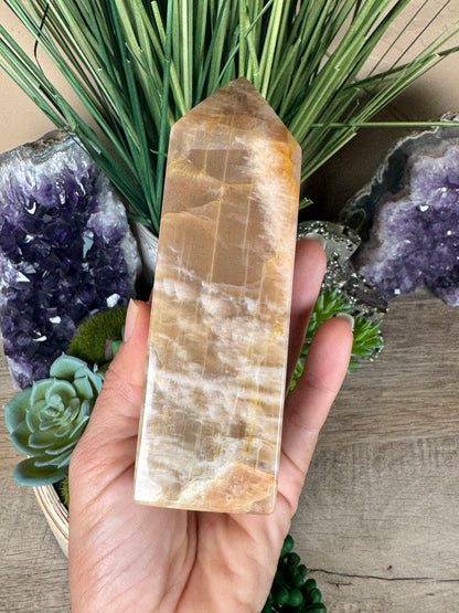 Peach Moonstone Obelisk 5.1in