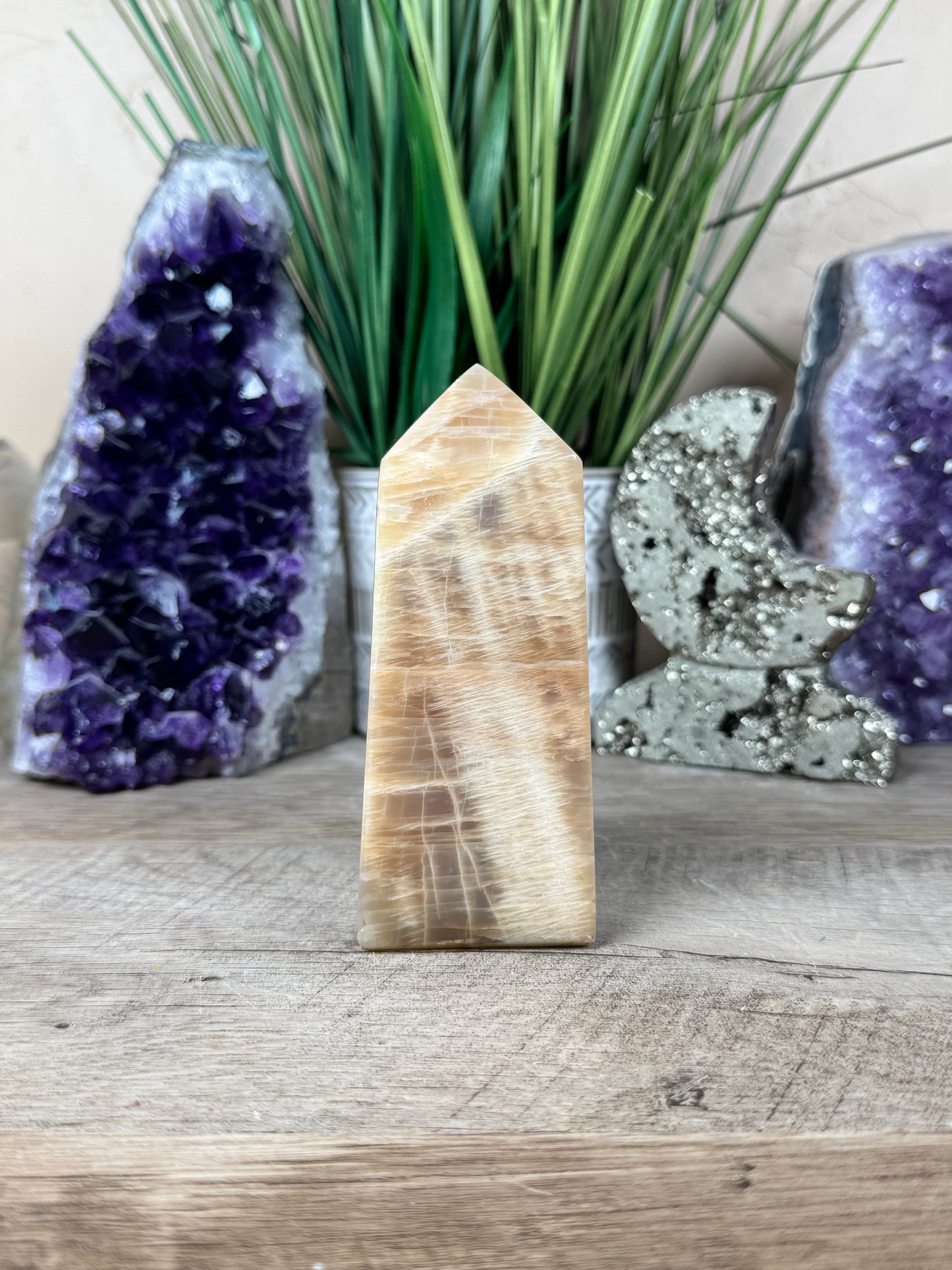 Peach Moonstone Obelisk 4.4in