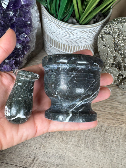 Black Zebra Marble Mortar & Pestle