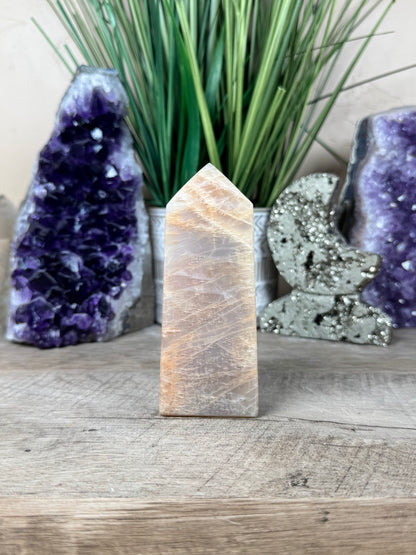 Peach Moonstone Obelisk 4.4in