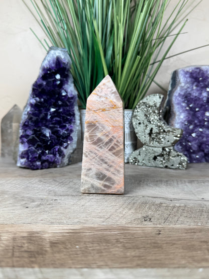 Peach Moonstone Obelisk 4.7in