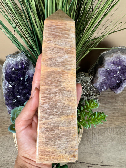 Peach Moonstone Obelisk 7.6in