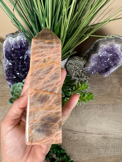 Peach Moonstone Obelisk 5.8in