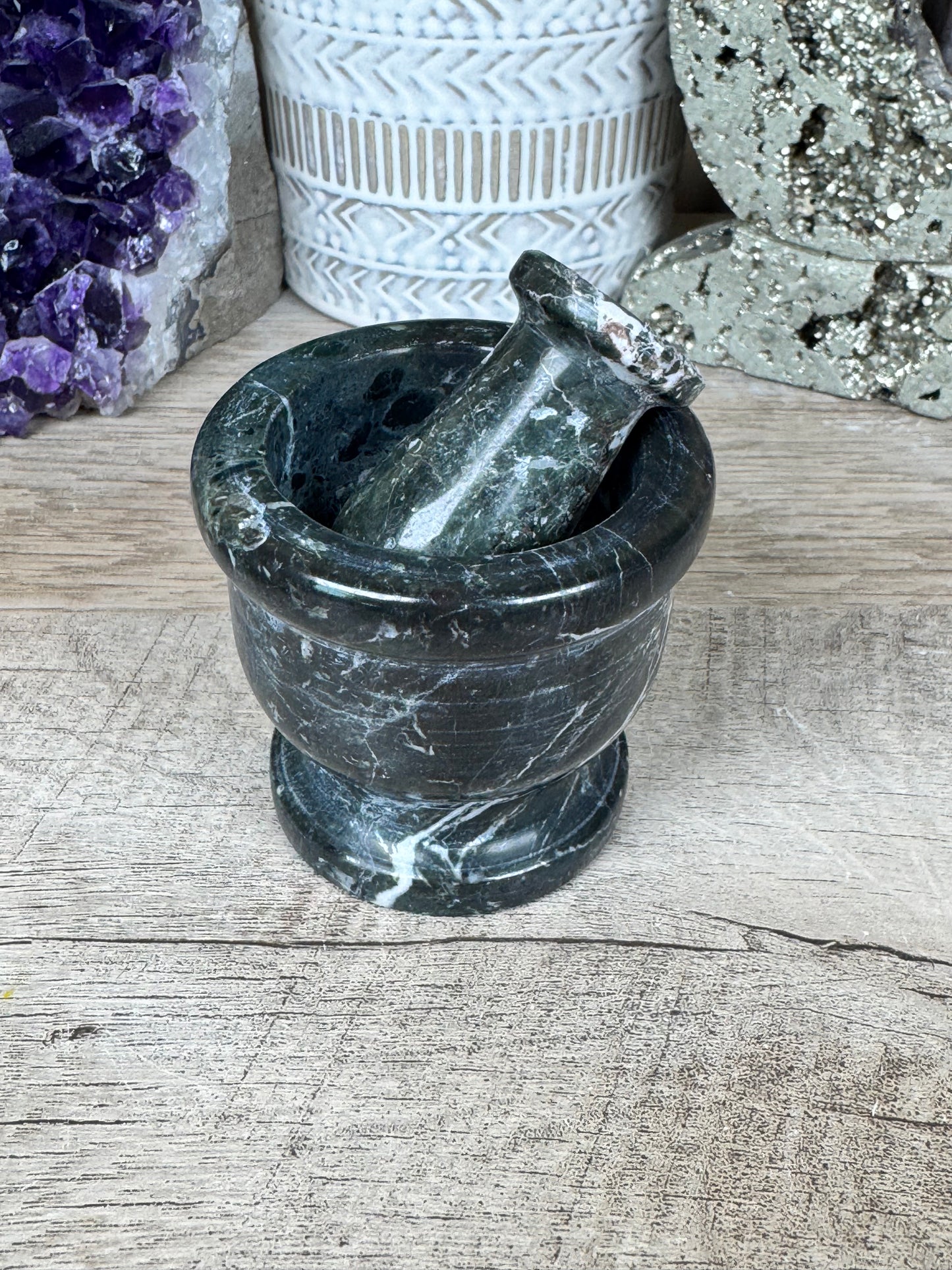 Black Zebra Marble Mortar & Pestle