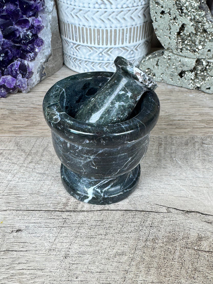 Black Zebra Marble Mortar & Pestle