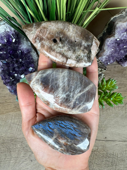 Blue Flash Moonstone Sunstone Flame on stand