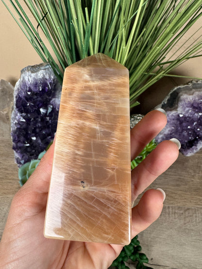 Peach Moonstone Obelisk 4.4in