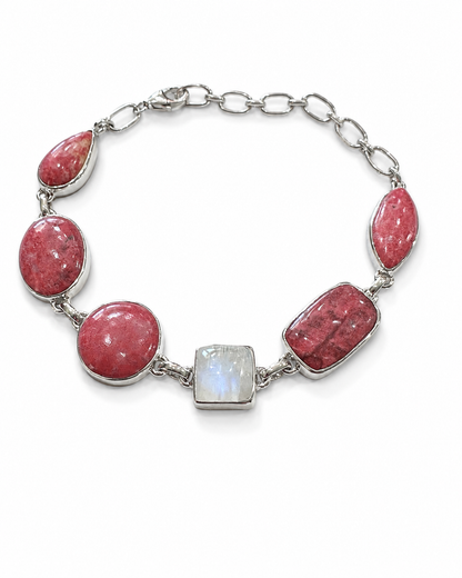 Thulite and Rainbow Moonstone Bracelet