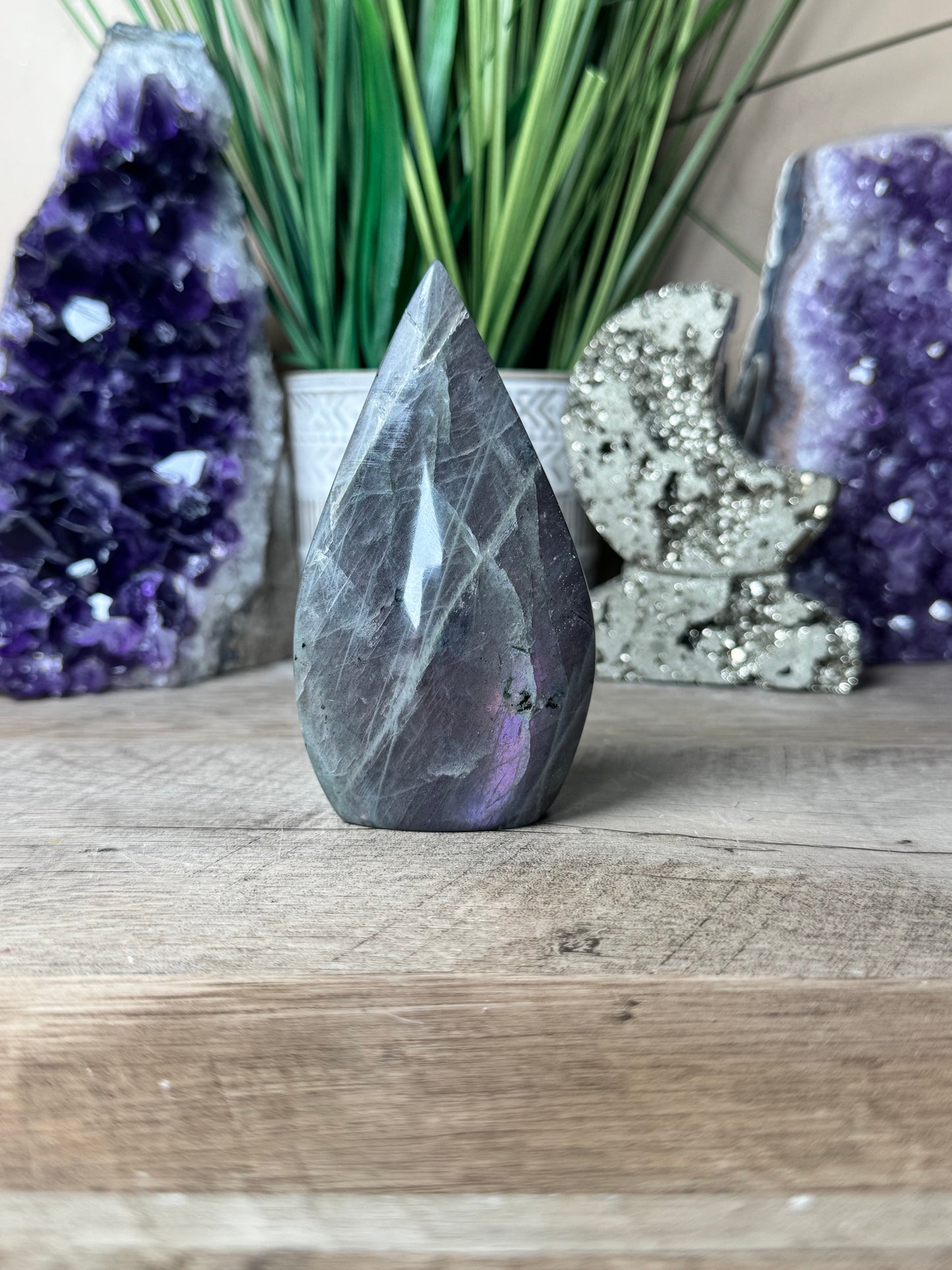 Polished Purple Labradorite Flame 4in
