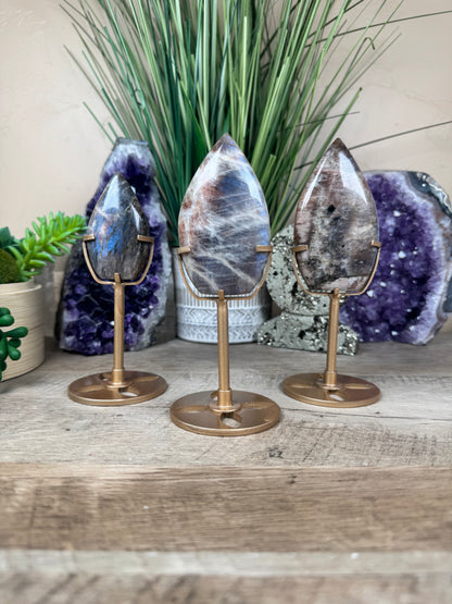 Blue Flash Moonstone Sunstone Flame on stand