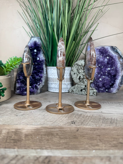 Blue Flash Moonstone Sunstone Flame on stand