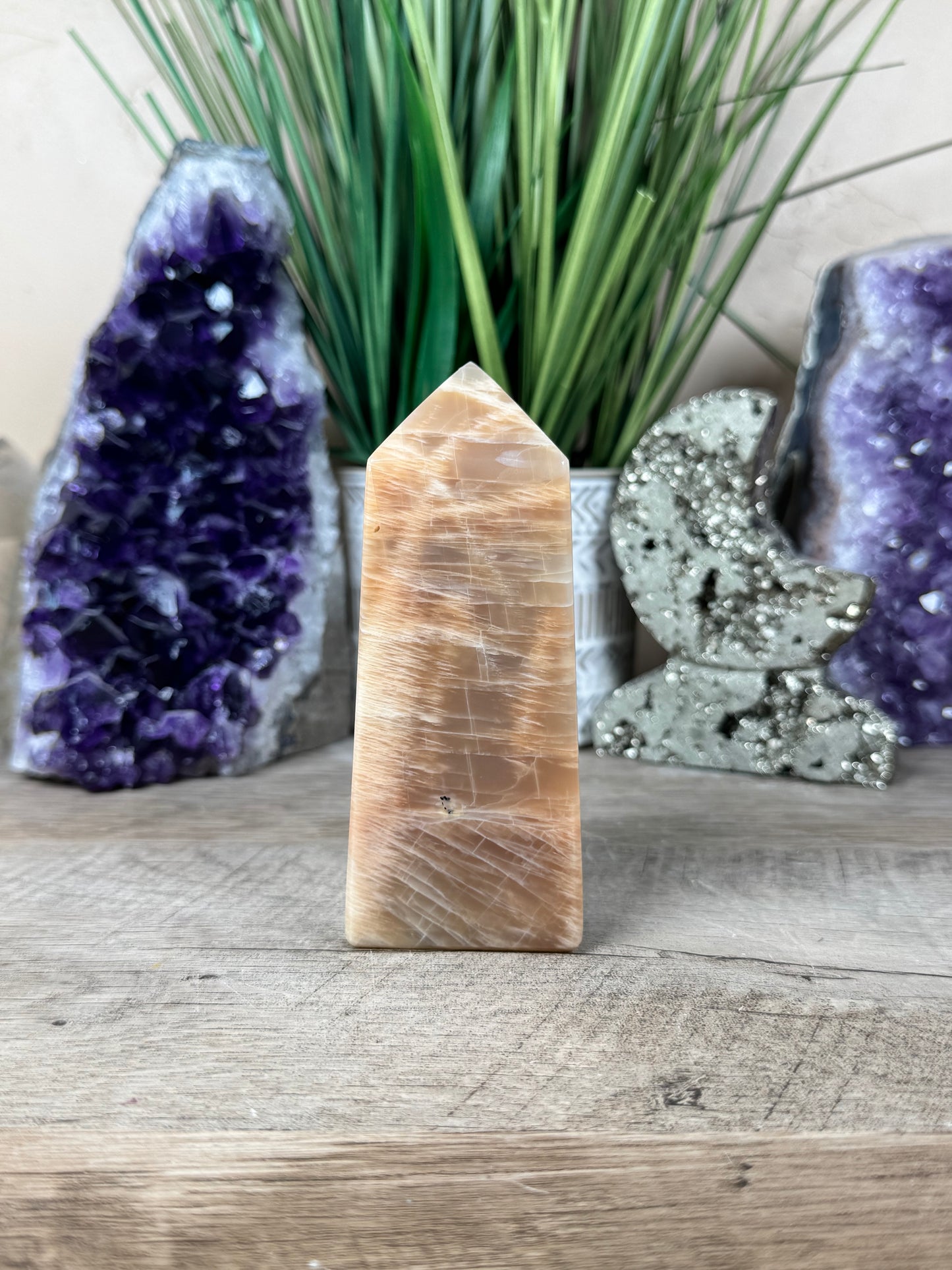 Peach Moonstone Obelisk 4.4in