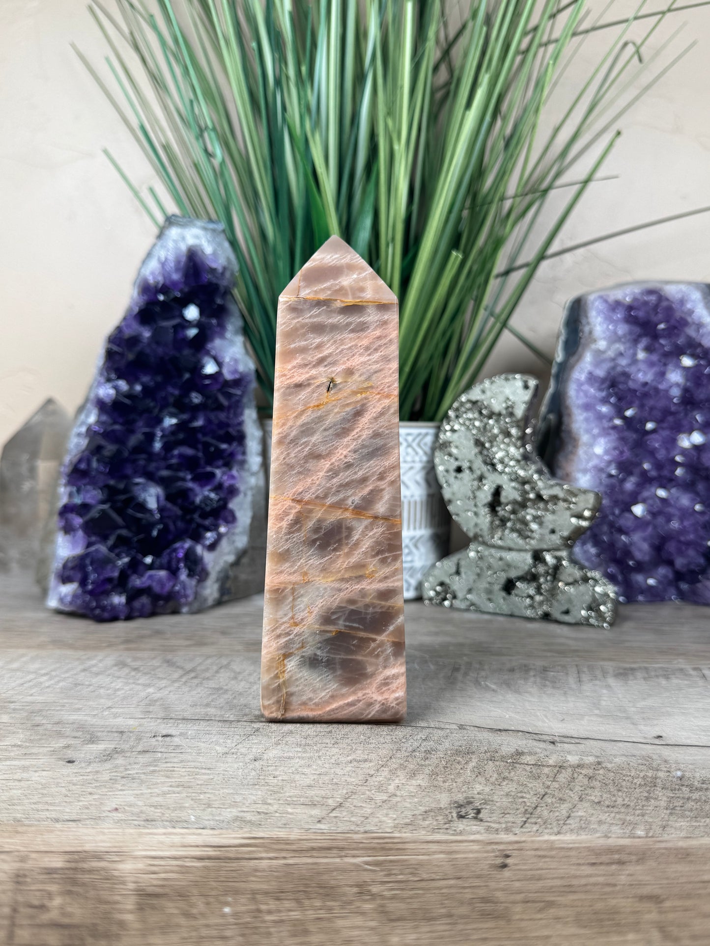 Peach Moonstone Obelisk 5.8in