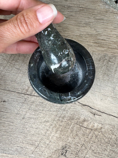 Black Zebra Marble Mortar & Pestle