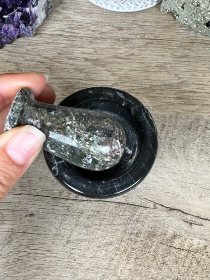 Black Zebra Marble Mortar & Pestle