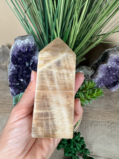 Peach Moonstone Obelisk 4.4in