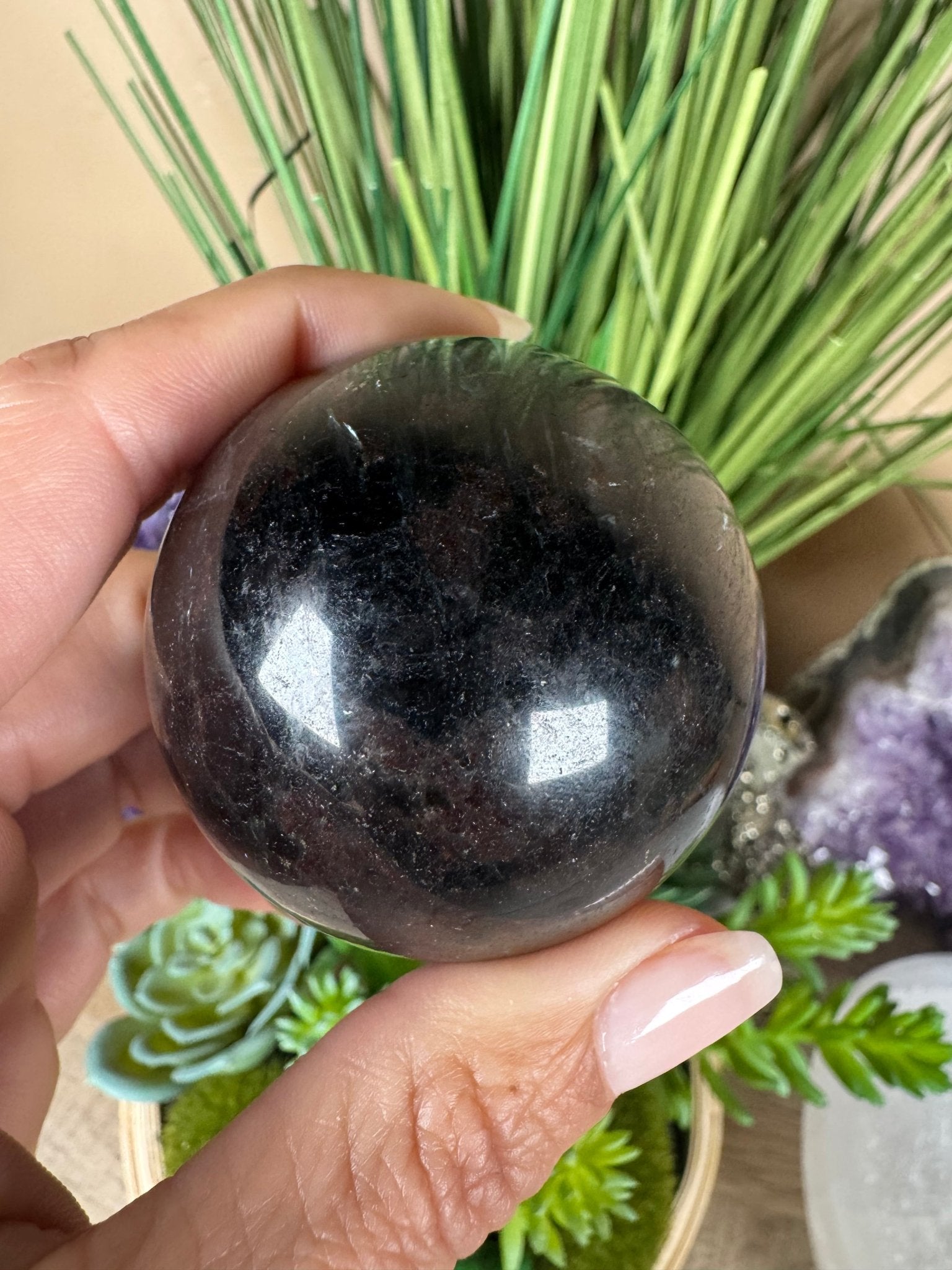 Arfvedsonite Sphere 52mm - Purple Door Alchemy
