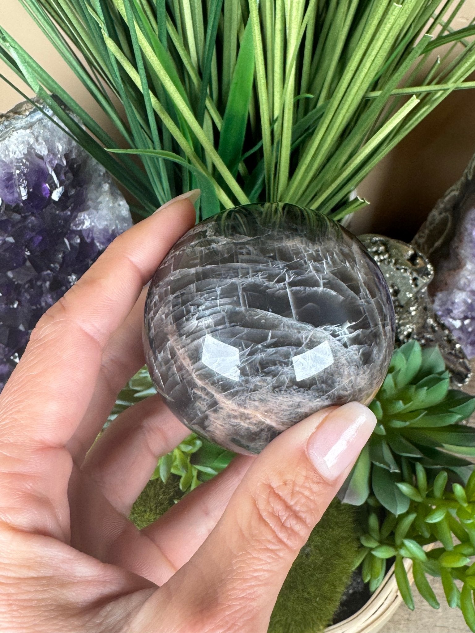 Black Moonstone Sphere - Purple Door Alchemy