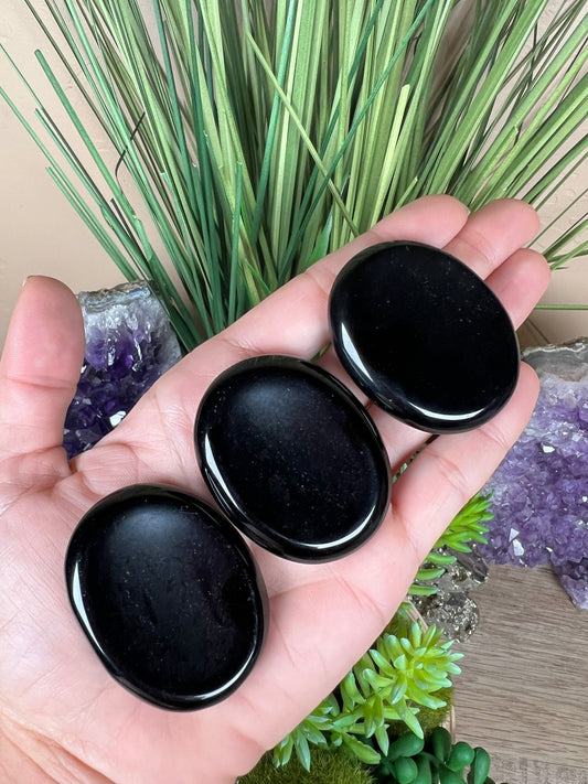 Black Obsidian Worry Stone - Purple Door Alchemy