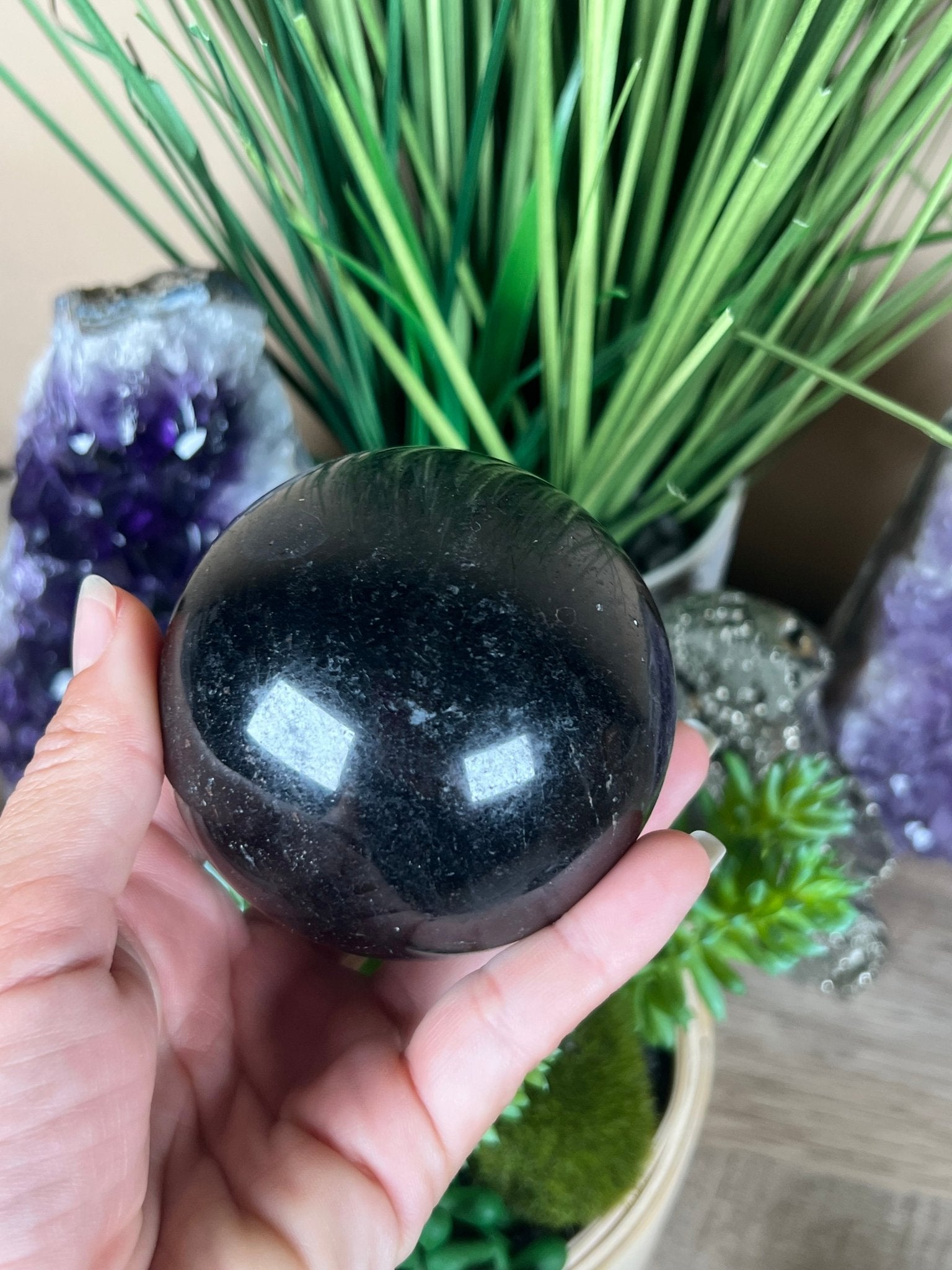 Black Tourmaline Sphere 73mm/2.87in - Purple Door Alchemy