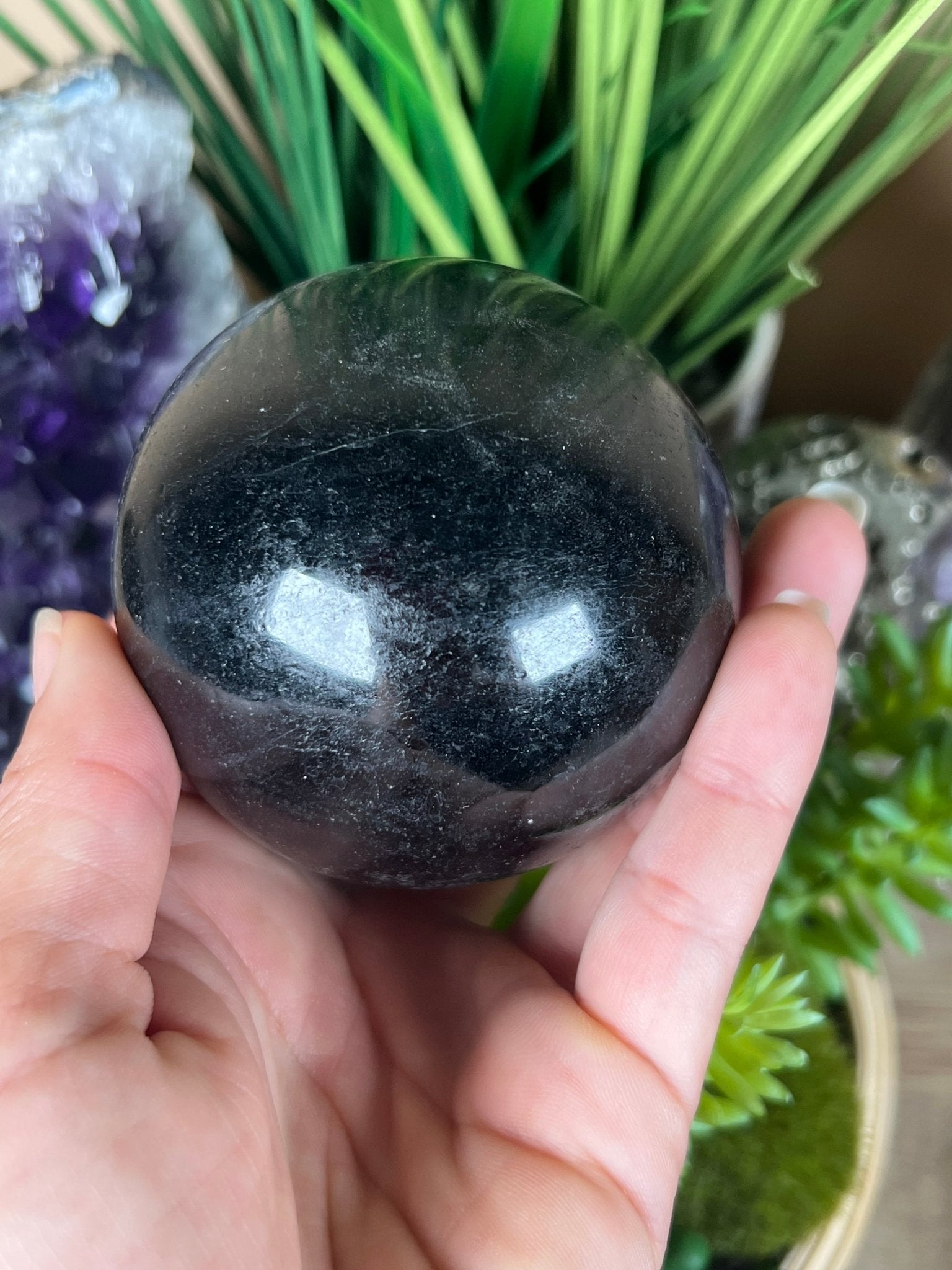 Black Tourmaline Sphere 73mm/2.87in - Purple Door Alchemy