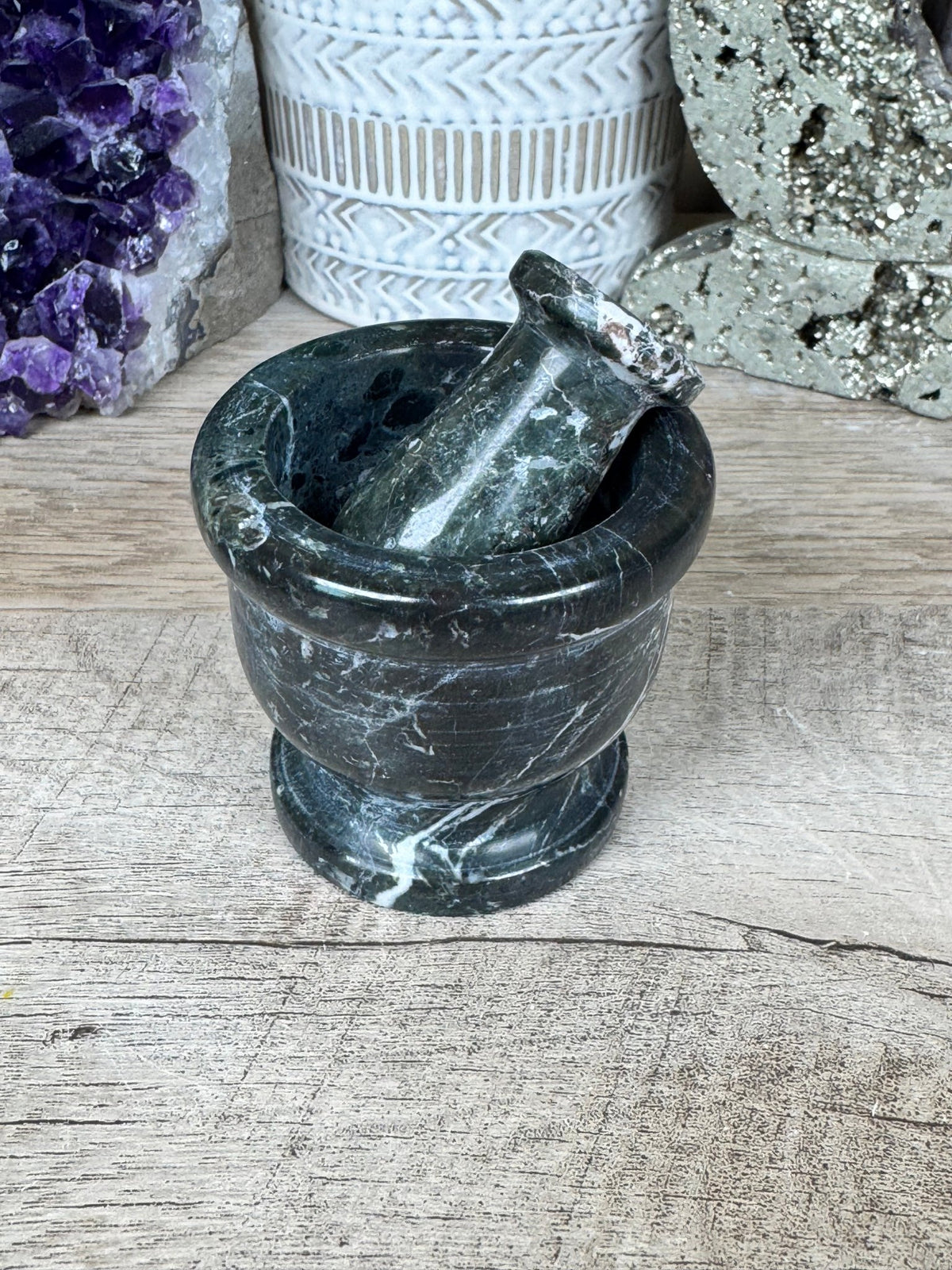 Black Zebra Marble Mortar & Pestle - Purple Door Alchemy