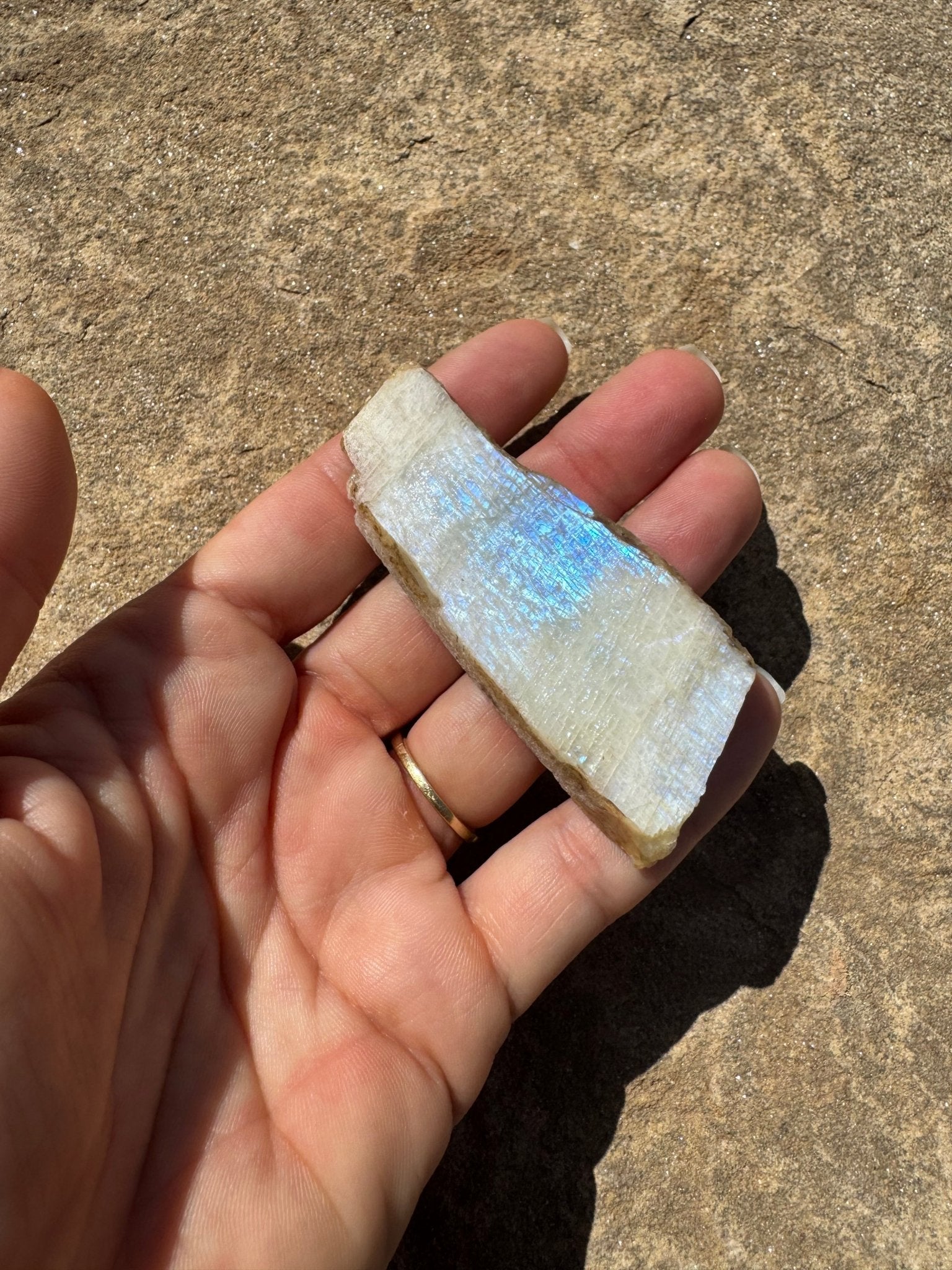 Blue Flash Moonstone Polished Slab 33g - Purple Door Alchemy