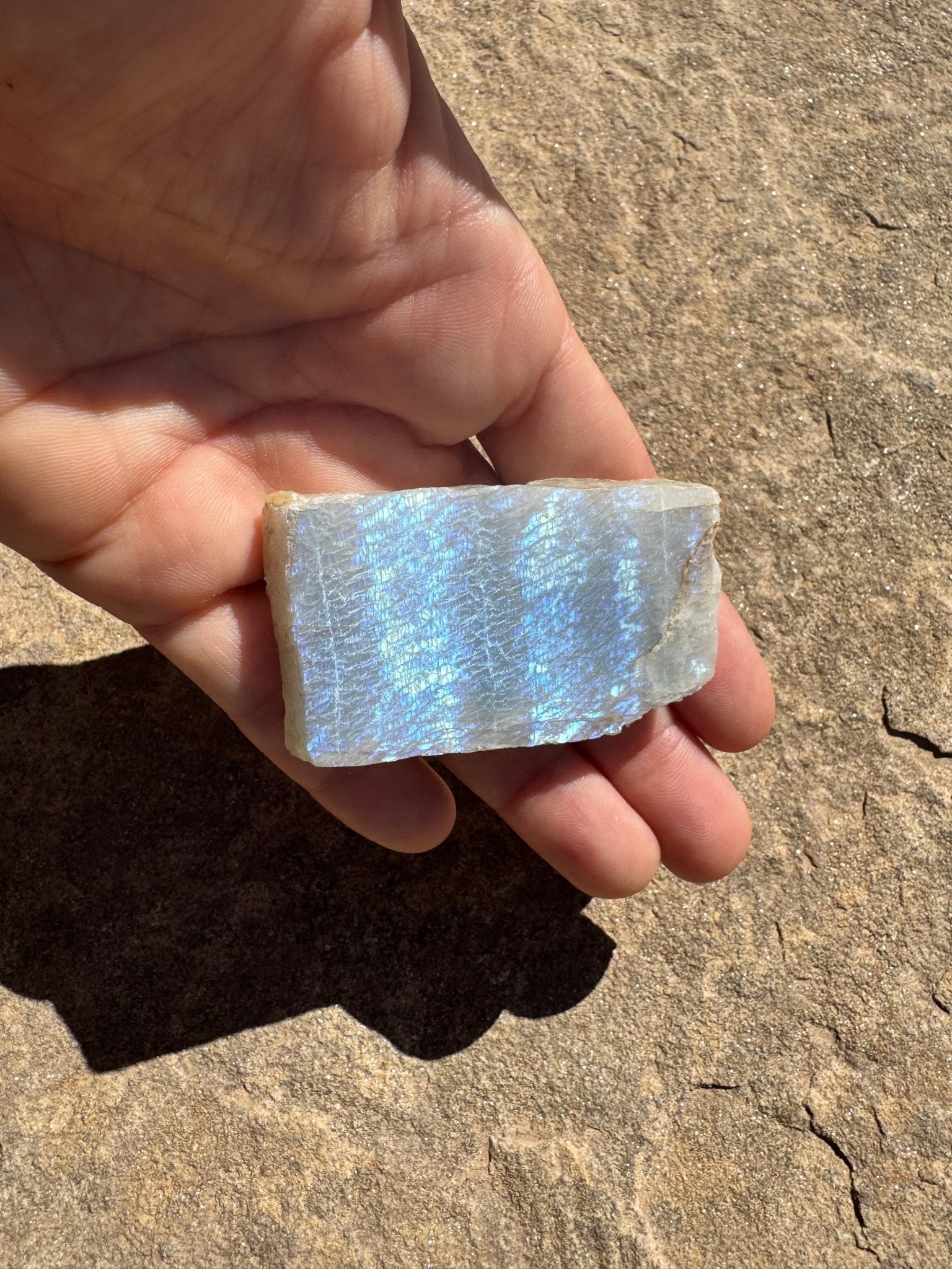 Blue Flash Moonstone Polished Slab 46g - Purple Door Alchemy