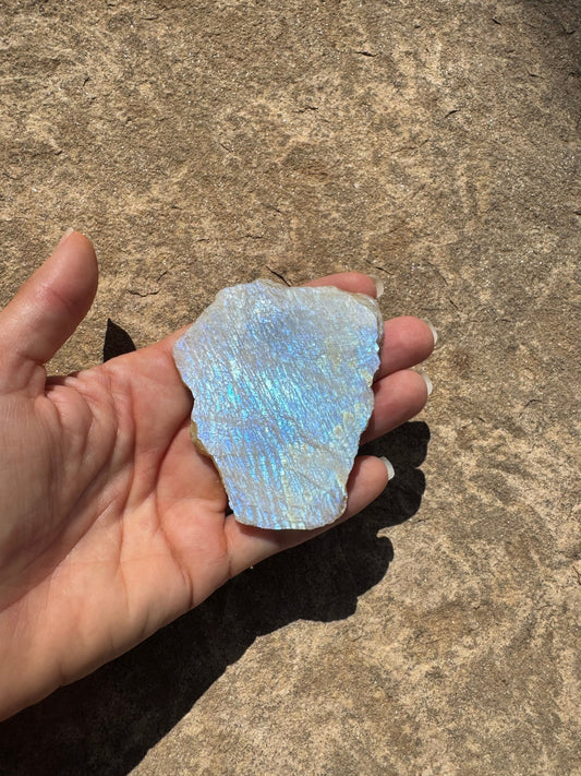 Blue Flash Moonstone Polished Slab 64g - Purple Door Alchemy
