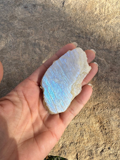 Blue Flash Moonstone Polished Slab 67g - Purple Door Alchemy