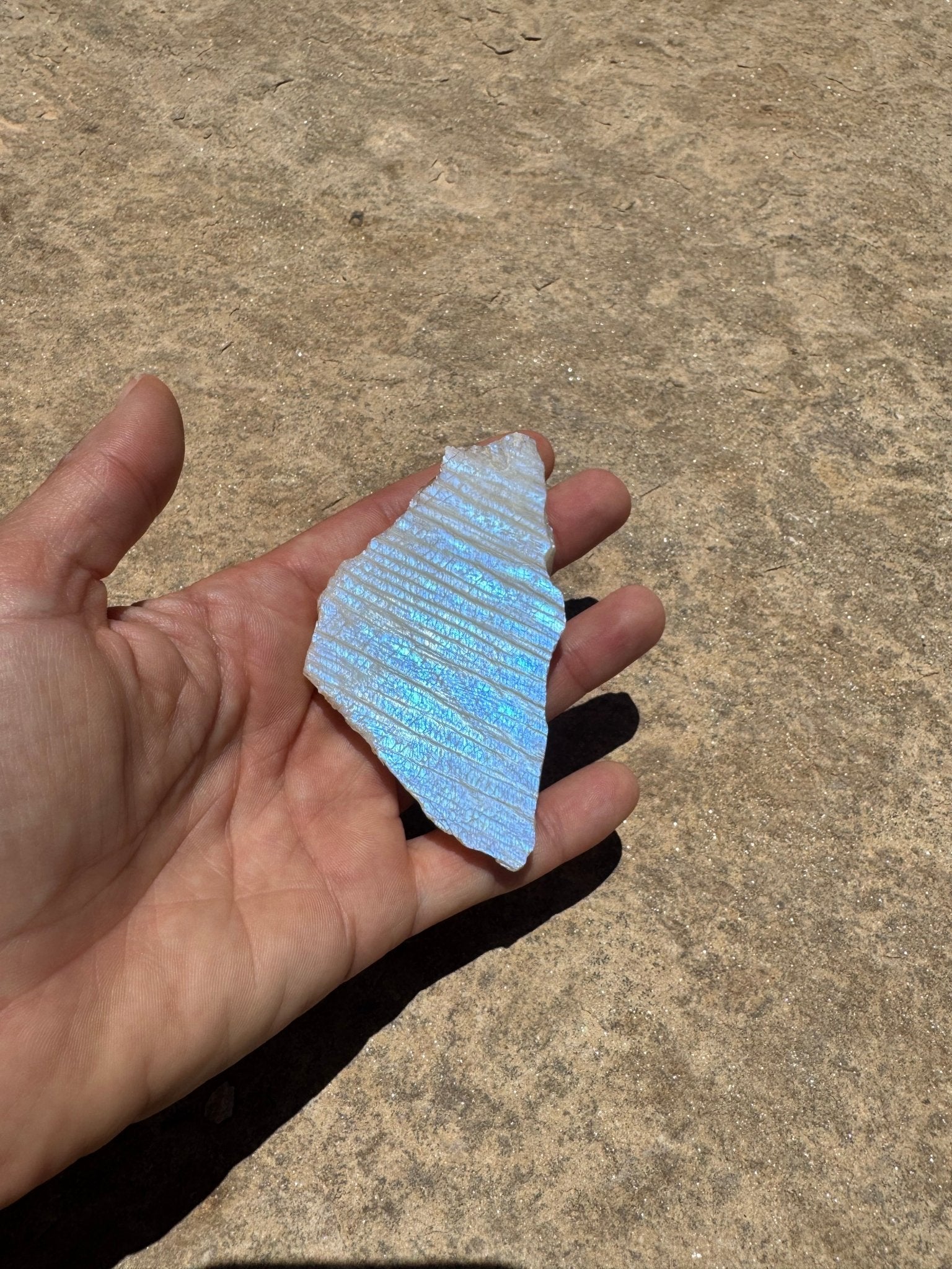 Blue Flash Moonstone Polished Slab 70g - Purple Door Alchemy