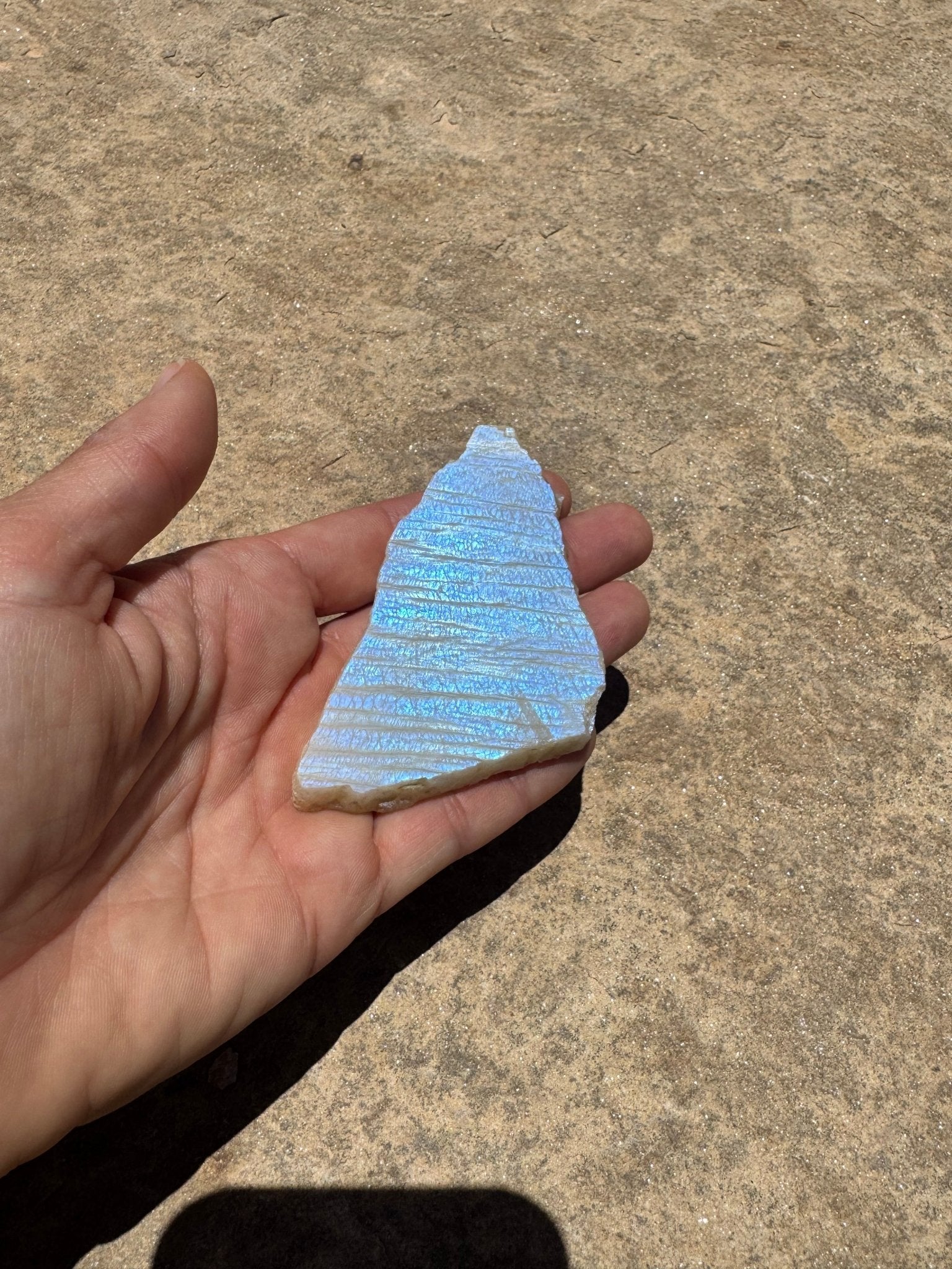 Blue Flash Moonstone Polished Slab 70g - Purple Door Alchemy