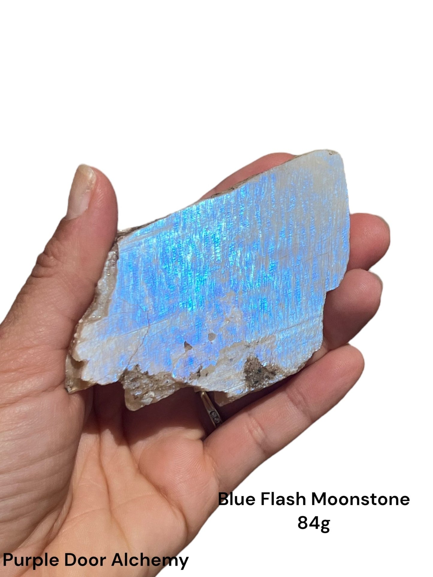 Blue Flash Moonstone Polished Slab 84g - Purple Door Alchemy