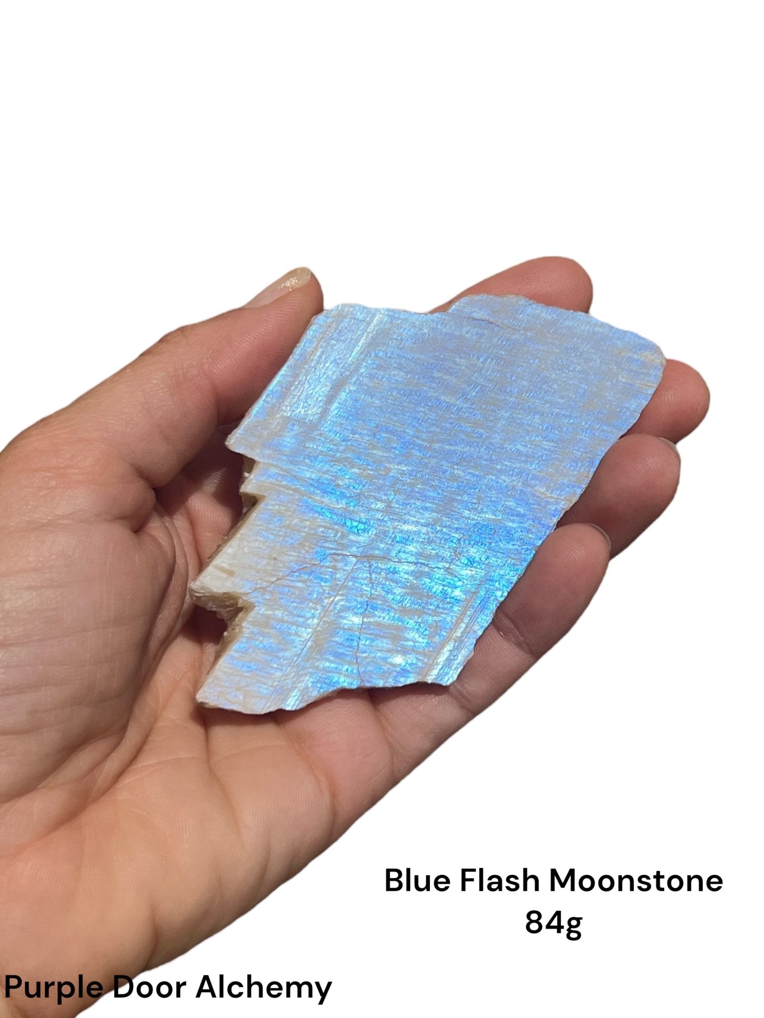 Blue Flash Moonstone Polished Slab 84g - Purple Door Alchemy